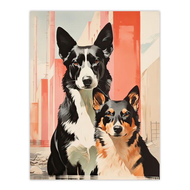 "Artery8 Wall Art Print Collie Pair Dog Portrait Watercolour Painting Poster Picture - Size: W18"" x H24""" - image 1