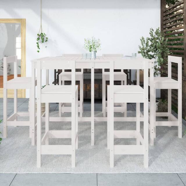 Berkfield Home Beautiful 7 Piece Garden Bar Set White Solid Wood Pine - image 1