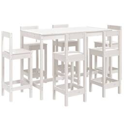 Berkfield Home Beautiful 7 Piece Garden Bar Set White Solid Wood Pine - thumbnail 3