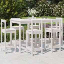 Berkfield Home Beautiful 7 Piece Garden Bar Set White Solid Wood Pine - thumbnail 2