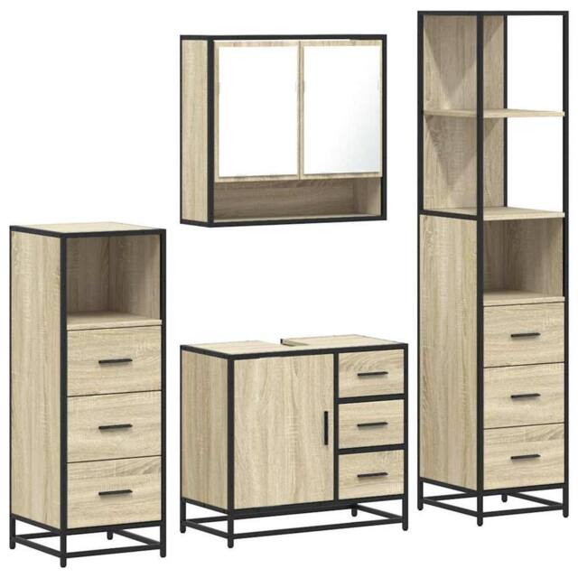 Berkfield Home 4¬†Piece Bathroom Furniture Set¬†Sonoma Oak Engineered Wood in Light Tan - image 1