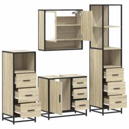 Berkfield Home 4¬†Piece Bathroom Furniture Set¬†Sonoma Oak Engineered Wood in Light Tan - thumbnail 6