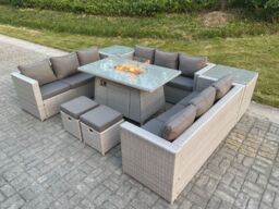 Fimous Light Grey U Shape Lounge Sofa Dining Set With Gas Fire Pit Dining Table Garden Furniture Set Heater Burner - thumbnail 3