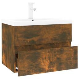 Berkfield Home Sink Cabinet with Built-in Basin Smoked Oak Engineered Wood in Brown - thumbnail 3