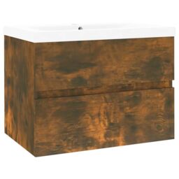 Berkfield Home Sink Cabinet with Built-in Basin Smoked Oak Engineered Wood in Brown - thumbnail 2