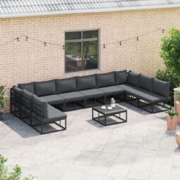 Berkfield Home Garden Sofa Set 11 pcs Black 70 x 70 x 32 cm Aluminium - thumbnail 3
