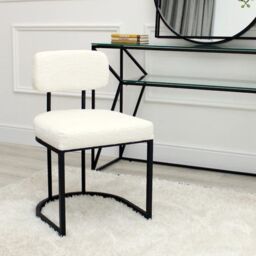 Modish Furnishing Rhea Set Of 2 White Chenille Fabric Dining Chair with Handle On Black Frame - thumbnail 3