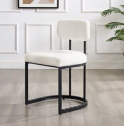 Modish Furnishing Rhea Set Of 2 White Chenille Fabric Dining Chair with Handle On Black Frame - thumbnail 2