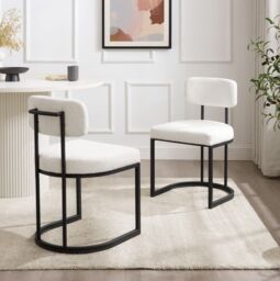 Modish Furnishing Rhea Set Of 2 White Chenille Fabric Dining Chair with Handle On Black Frame - thumbnail 1