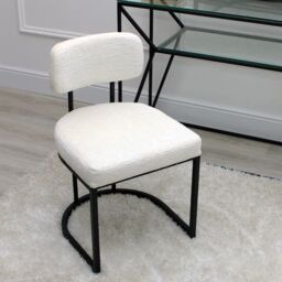 Modish Furnishing Rhea Set Of 2 White Chenille Fabric Dining Chair with Handle On Black Frame - thumbnail 4