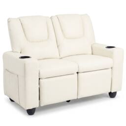 CASART 2-Seater Kids Recliner Double Toddler Sofa Chair w/2 Cup Holders in Beige