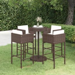 Berkfield Home 5 Piece Garden Bar Set with Cushions Poly Rattan Brown - thumbnail 1