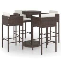Berkfield Home 5 Piece Garden Bar Set with Cushions Poly Rattan Brown - thumbnail 2