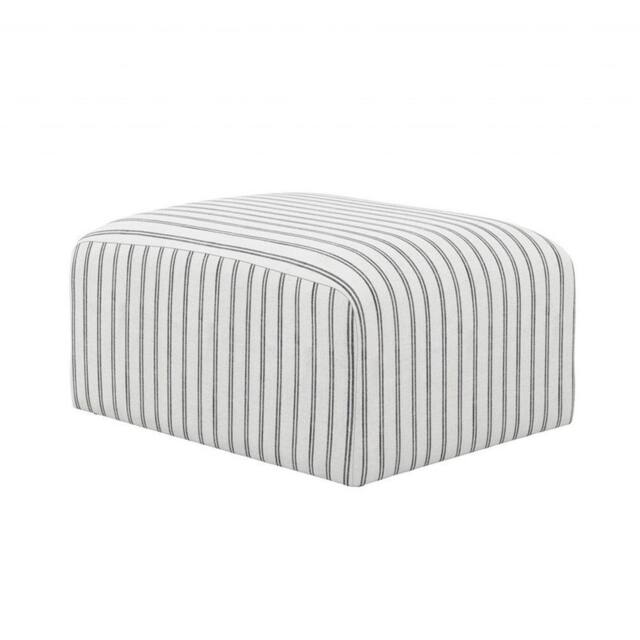 Lemon Pavilion Furniture Ryder Chalk Stripe Pouffe - Woven - L70xW90xH44 cm - White/Black in White - image 1