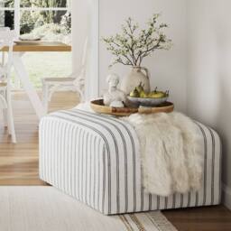 Lemon Pavilion Furniture Ryder Chalk Stripe Pouffe - Woven - L70xW90xH44 cm - White/Black in White - thumbnail 5
