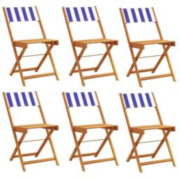 Berkfield Home Beautiful Folding Garden Chairs 6 pcs Blue & White Fabric & S - thumbnail 3