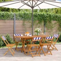 Berkfield Home Beautiful Folding Garden Chairs 6 pcs Blue & White Fabric & S - thumbnail 2