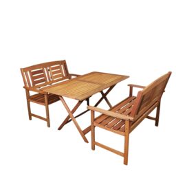 Samuel Alexander 4 Person Folding Wooden Garden Patio Dining Table & 2 Benches in Brown
