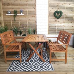 Samuel Alexander 4 Person Folding Wooden Garden Patio Dining Table & 2 Benches in Brown - thumbnail 3