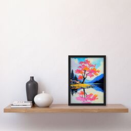 "Artery8 Cherry Blossom Tree by Lake Coastal Landscape Framed Art Print - Size: W12"" x H16""" - thumbnail 4