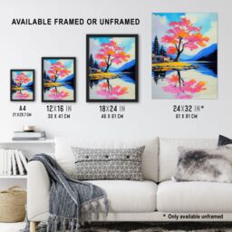 "Artery8 Cherry Blossom Tree by Lake Coastal Landscape Framed Art Print - Size: W12"" x H16""" - thumbnail 3