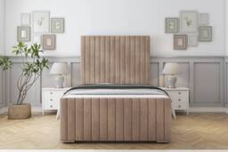 "Sloomy Madison Naples Bed Frame With 50"" Upholstered Headboard in Light Brown - Size: Small Double"