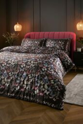 Soiree 'Papillon' Butterfly Print Velvet Duvet Cover Set in Charcoal - Size: Double - thumbnail 1