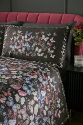 Soiree 'Papillon' Butterfly Print Velvet Duvet Cover Set in Charcoal - Size: Double - thumbnail 2
