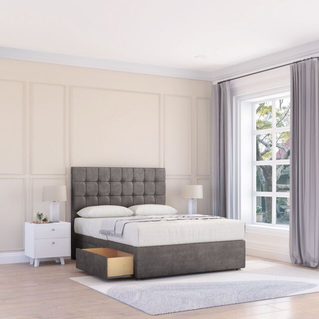 "Sloomy Alabama Naples Bed Set With 2 Drawers, Mattress & 54"" Headboard in Dark Grey - Size: Single" - image 1