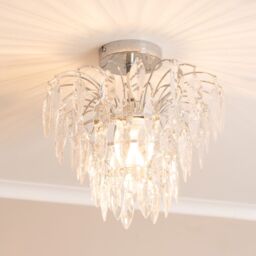 ValueLights Emma Acrylic Waterfall Jewel Droplet Pendant Ceiling Light in Silver