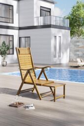 Garden Sanctuary Foldable Bamboo Recliner Lounge Chair with Retractable Footrest in Natural - thumbnail 2