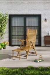 Garden Sanctuary Foldable Bamboo Recliner Lounge Chair with Retractable Footrest in Natural