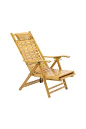 Garden Sanctuary Foldable Bamboo Recliner Lounge Chair with Retractable Footrest in Natural - thumbnail 4