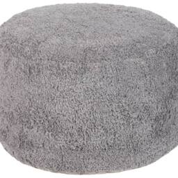 Wyld and Coco Grey Cotton Shaggy Pouffe 50x35 cm - Handmade Boho Modern Seat - thumbnail 2