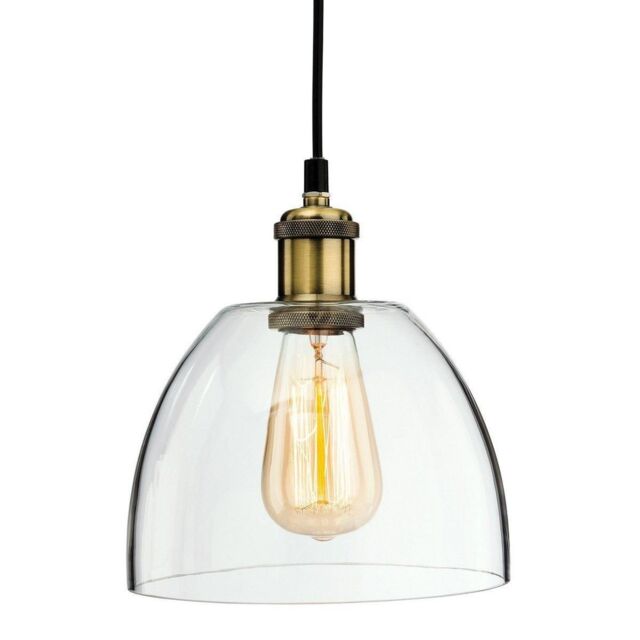 Netlighting Empire 1 Light Ceiling Pendant Antique Brass Clear Glass E27 in Gold