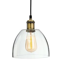 Netlighting Empire 1 Light Ceiling Pendant Antique Brass Clear Glass E27 in Gold