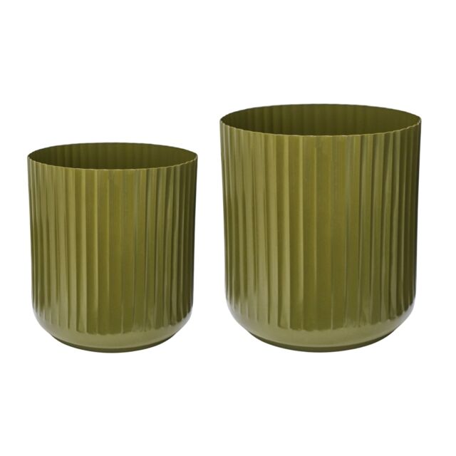 Ivyline Hudson Green Corrugated Planters, Set of Two in Bottle Green - image 1