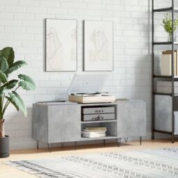 Berkfield Home Record Cabinet Concrete Grey 121x38x48 cm Engineered Wood - Size: 121 x 38 x 48 cm