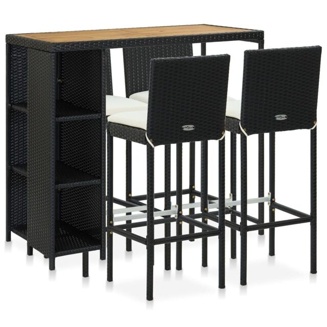 Berkfield Home 5 Piece Garden Bar Set with Cushions Poly Rattan Black - image 1