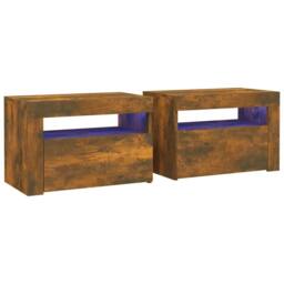 Berkfield Home Bedside Cabinets 2 pcs with LEDs Smoked Oak 60x35x40 cm in Brown - Size: 60 x 35 x 40 cm - thumbnail 2