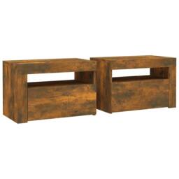 Berkfield Home Bedside Cabinets 2 pcs with LEDs Smoked Oak 60x35x40 cm in Brown - Size: 60 x 35 x 40 cm - thumbnail 3