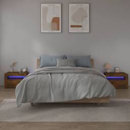 Berkfield Home Bedside Cabinets 2 pcs with LEDs Smoked Oak 60x35x40 cm in Brown - Size: 60 x 35 x 40 cm - thumbnail 1