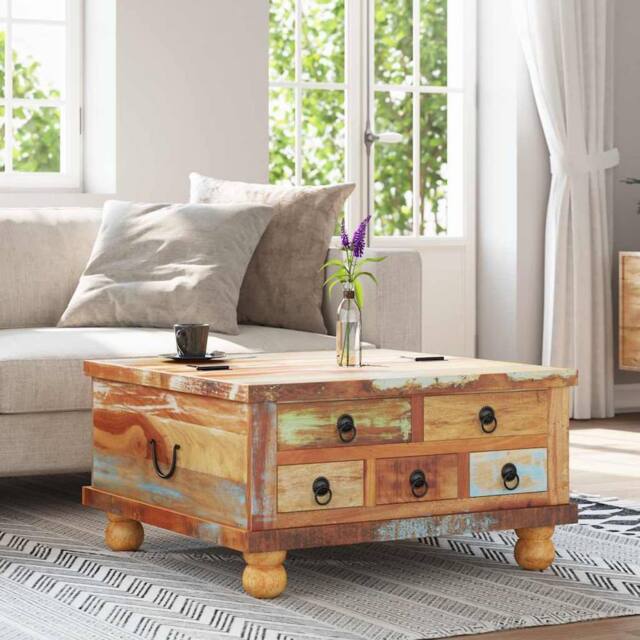 Berkfield Home Beautiful Coffee Table Reclaimed Wood 70x70x38 cm - Size: 70 x 70 x 38 cm - image 1