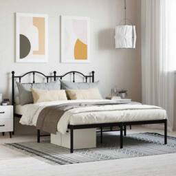 Berkfield Home Metal Bed Frame with Headboard Black 140x200 cm - thumbnail 2