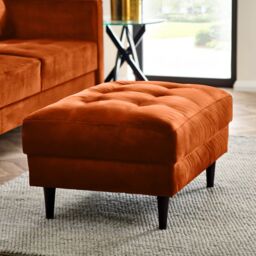 FurnitureboxUK Jade Velvet Chesterfield Footstool in Burnt Orange - thumbnail 2