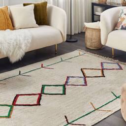 Wyld and Coco Beige and Black Geometric Tufted Rug Cotton Polyester Backing - Size: 160 cm x 230 cm