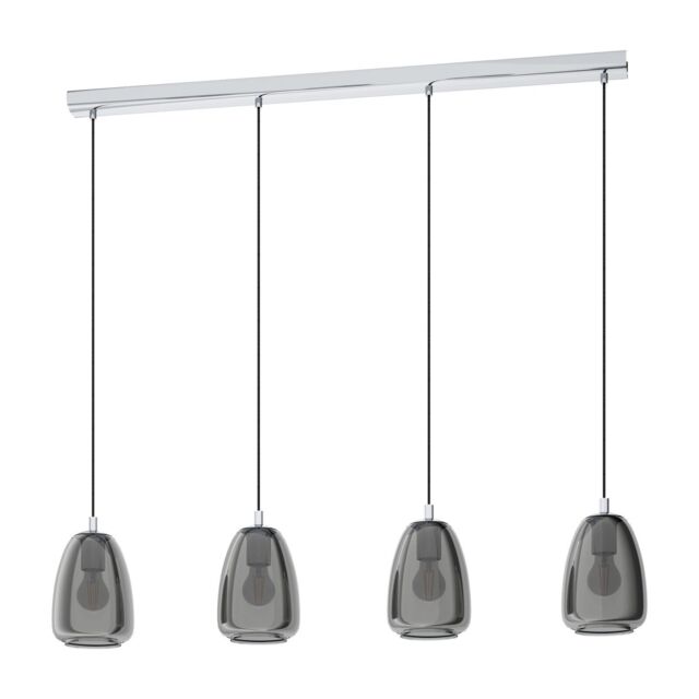 Loops Pendant Light Colour Chrome Shade Black Transparent Glass Vaporized E27 4x40W - image 1
