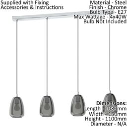 Loops Pendant Light Colour Chrome Shade Black Transparent Glass Vaporized E27 4x40W - thumbnail 2