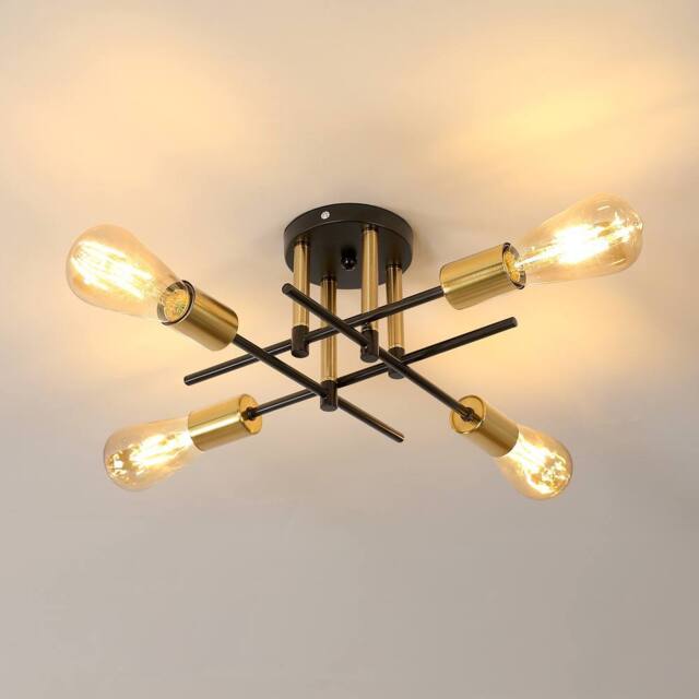 Pheashine Black Gold 41cm 4-Light Flush Mount Ceiling Light E27 Industrial - image 1