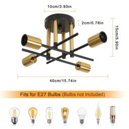 Pheashine Black Gold 41cm 4-Light Flush Mount Ceiling Light E27 Industrial - thumbnail 3